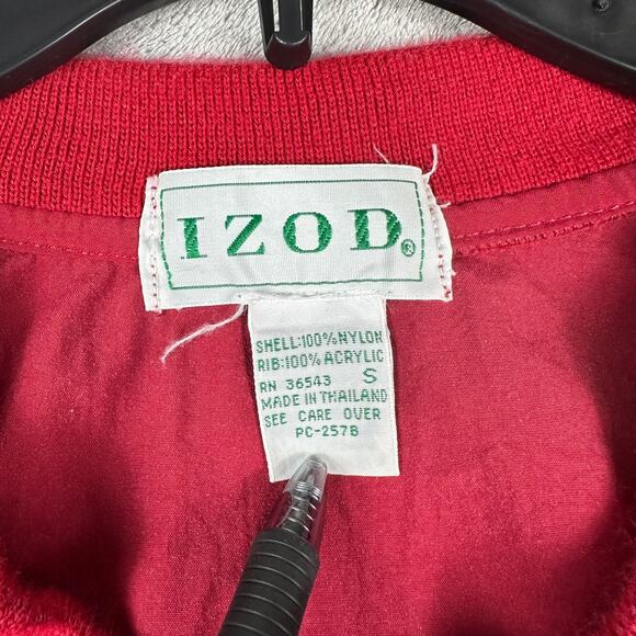 VINTAGE 90s Izod Golf Pullover Men's Small Windbreaker Red Nylon V-Neck - Picture 2 of 8